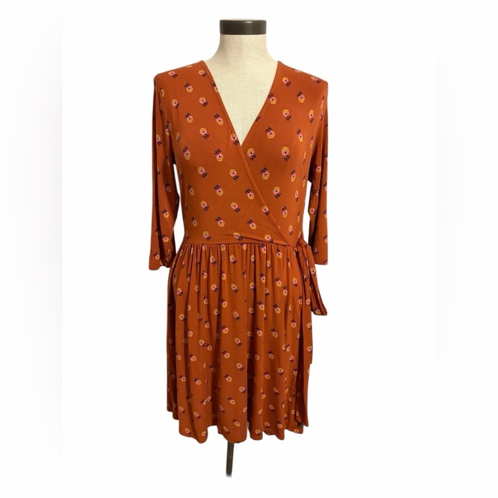 Matilda Jane Wonderment Isn't It Lovely Faux Wrap Dress Rust Floral Small